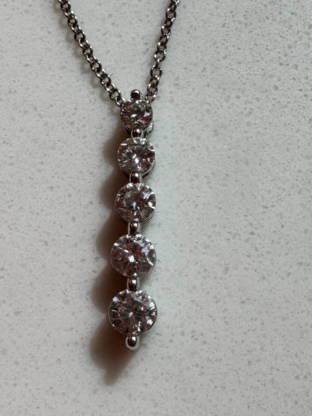 18K White Gold Natural Diamond 5 Stone Journey Drop Pendant Necklace